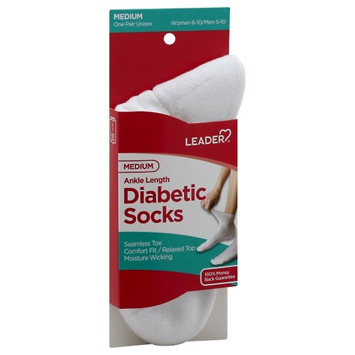 Image for Leader Diabetic Socks, Ankle Length, White, Unisex,1pr from MOUNTAIN GROVE PHARMACY