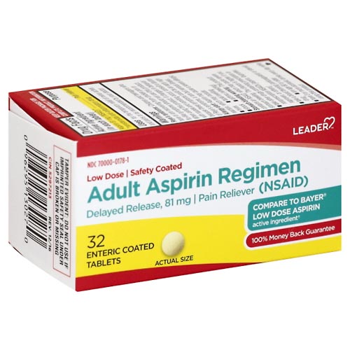 Image for Leader Aspirin Regimen, Adult, Enteric Coated Tablets,32ea from MOUNTAIN GROVE PHARMACY