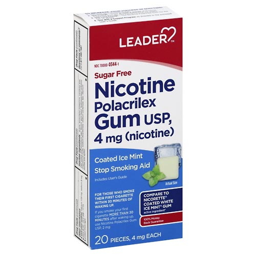 Image for Leader Nicotine Polacrilex Gum, 4 mg, Coated Ice Mint,20ea from MOUNTAIN GROVE PHARMACY