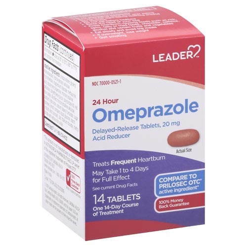 Image for Leader Omeprazole, 24 Hour, 20 mg, Delayed-Release Tablets,14ea from MOUNTAIN GROVE PHARMACY