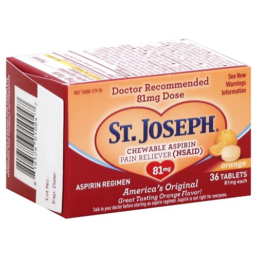 Image for St Joseph Chewable Aspirin, 81 mg, Chewable Tablets, Orange,36ea from MOUNTAIN GROVE PHARMACY